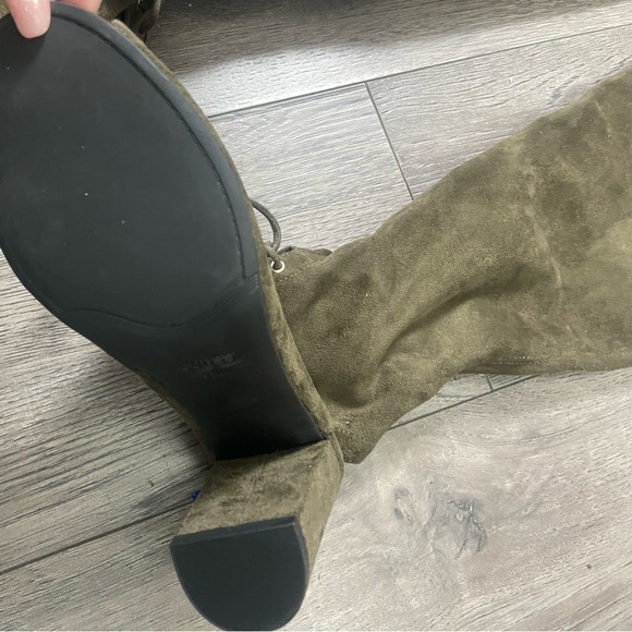 Olive Faux Suede Knee Length Boots - Picture 2 of 7